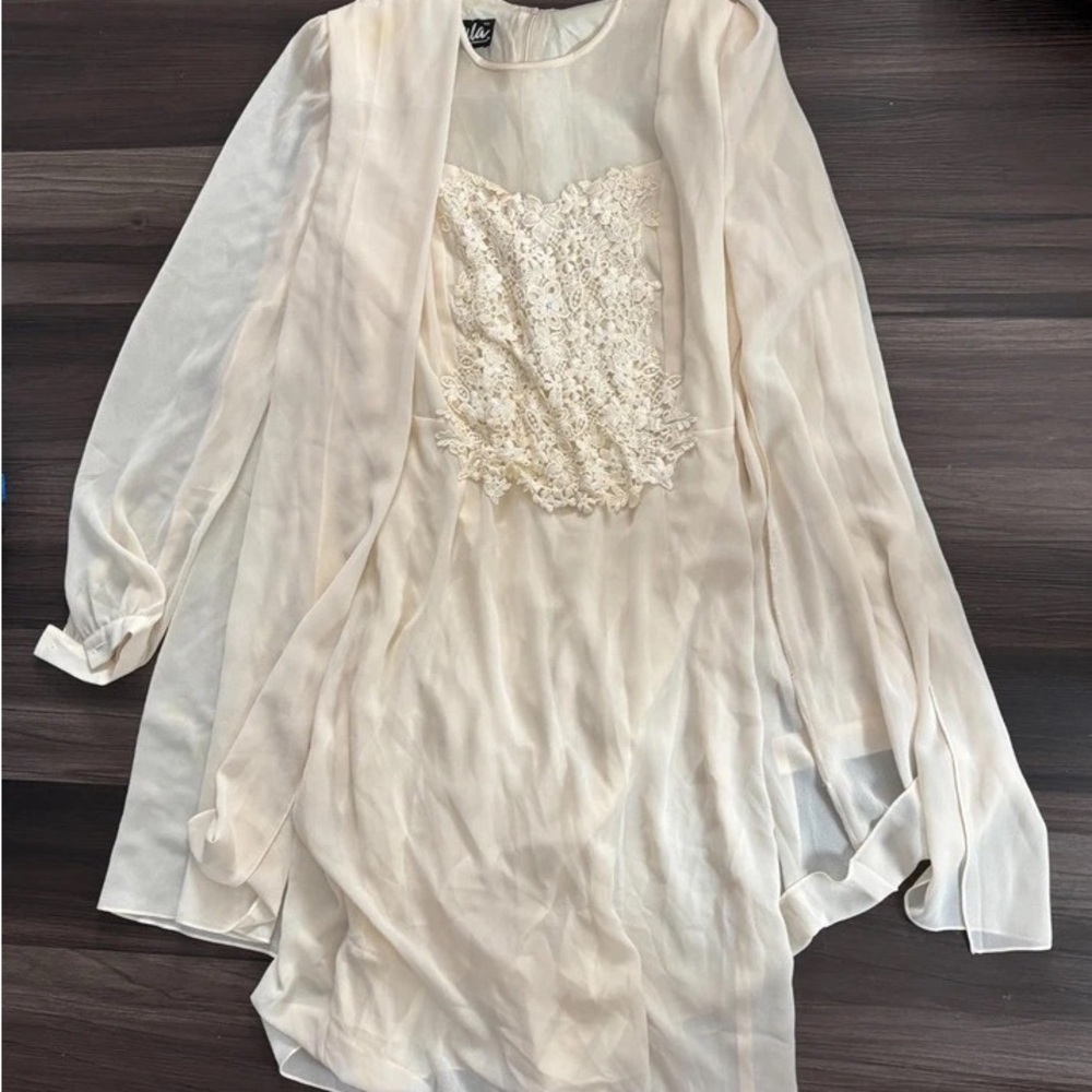 Ursula of Switzerland Cream Sheer Lace-Accented Dress